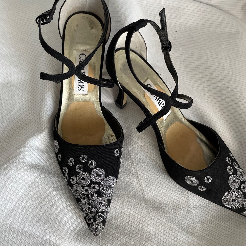 Beautiful black and silver high heeled dress shoes